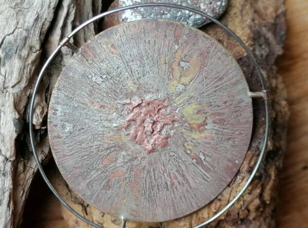Unikat Brosche Mokume Gane Kupfer Messing Neusilber Silber 925 Edelstahl
