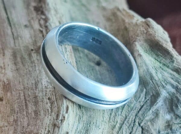 schlichter Designer Ring Silber 925 halbrund geschwärzte Rille 55