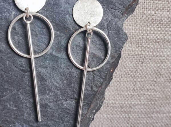 Ohrschmuck Ohrringe Ohrhänger Silber 925 Scheibe eismattiert Kreis Stab