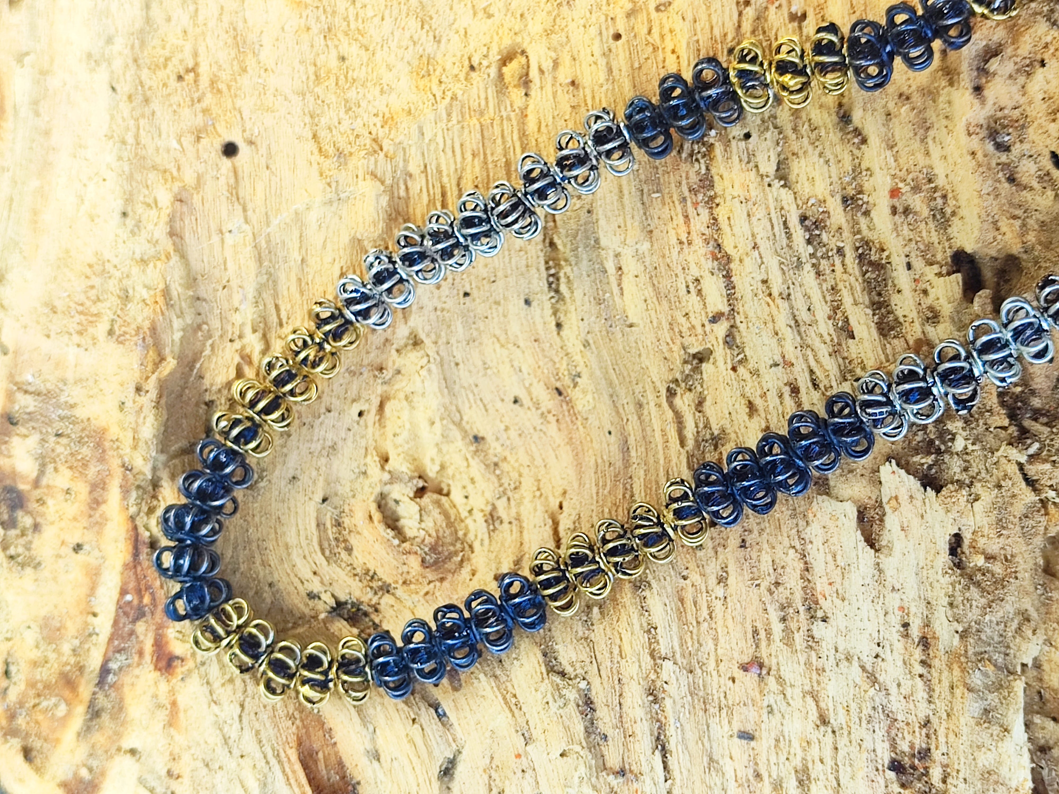 Unikat Kette Armband Armkette Silber 925 Spiralen vergoldet geschwärzt 21 cm Handarbeit