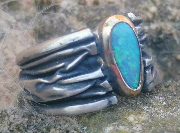 Unikat Ring Silber 925 Gold 900 Faltstruktur gefaltet Opal Boulder  Ringgröße 57