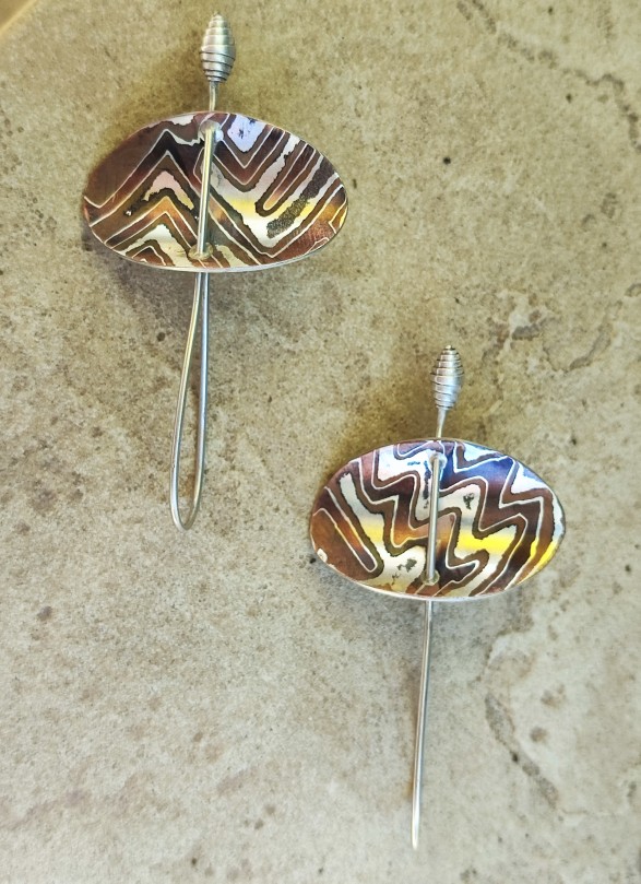 Unikat Ohrschmuck Ohrringe Ohrhänger Mokume Gane Silber 925 Shakudo Shibuichi Segel