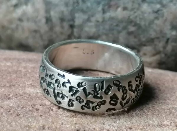 Unikat Ring Silber 925 Ziffern Nummern Strukturen Ringröße 56,5 geschwärzt