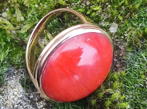 Unikat Ring Gold 750 Koralle Mittelmeerkoralle Edelkoralle Durchmesser 20 mm Rarität 53