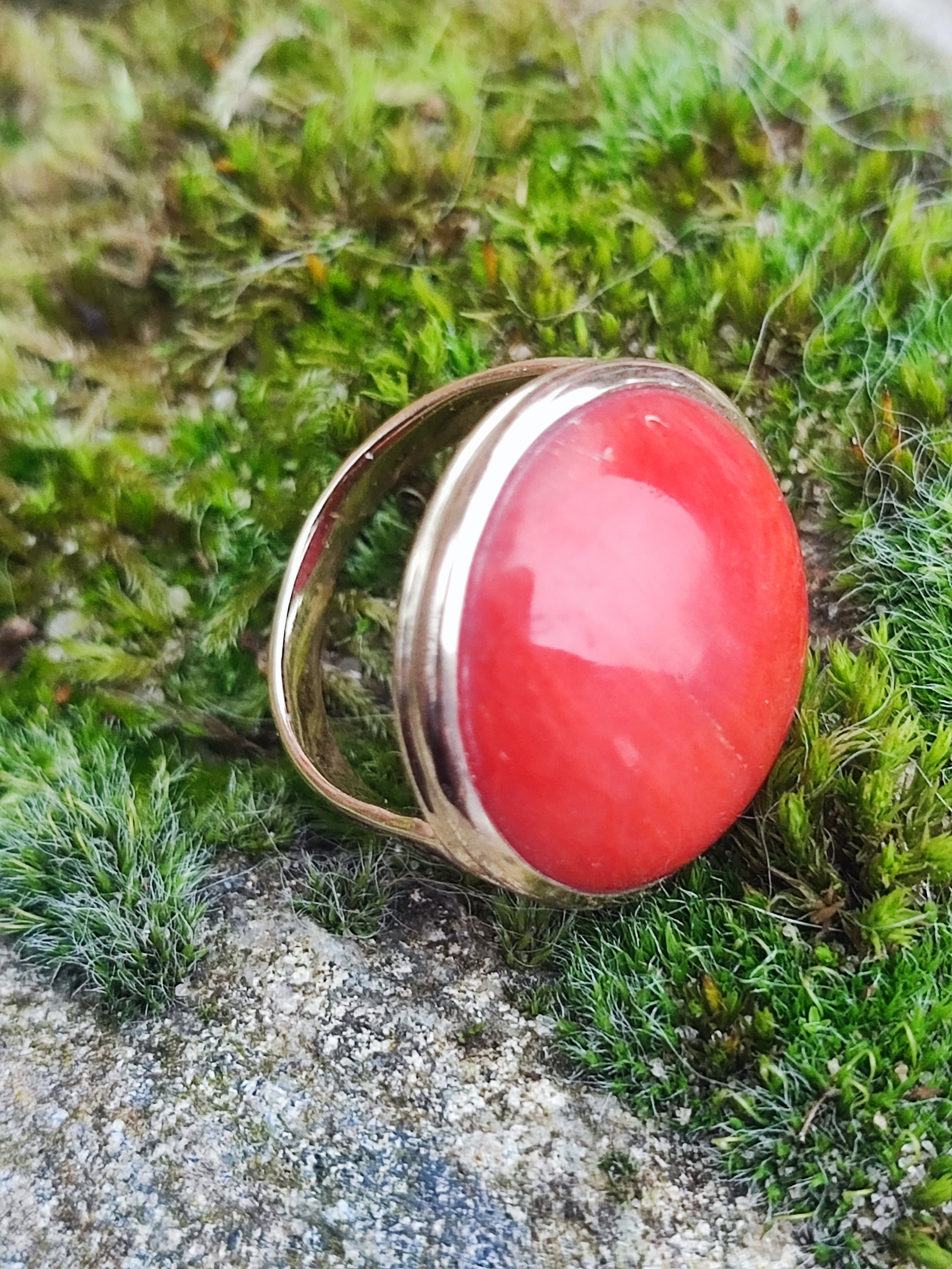 Unikat Ring Gold 750 Koralle Mittelmeerkoralle Edelkoralle Durchmesser 20 mm Rarität 53