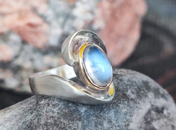 Unikat Ring Silber 925 Gold 750 Mondstein Srilanka Ringgröße 52