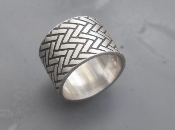 Unikat Ring Silber 925 breit geflochten geschwärzt Größe 57