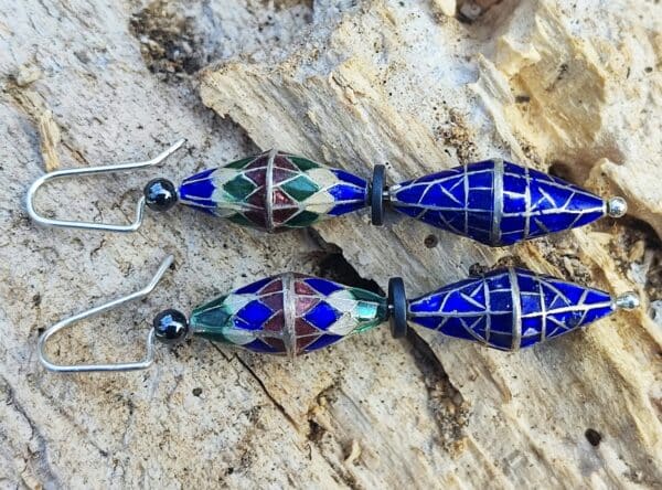 Unikat Ohrschmuck Ohrring Silber 925 Emaille Cloisonné Zellemaille Hämatit