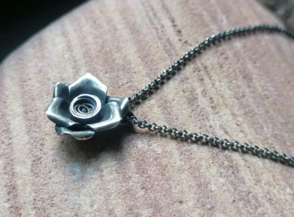 Designer Kette Erbskette Silber 925 geschwärzt Anhänger Rose Blume 45 cm