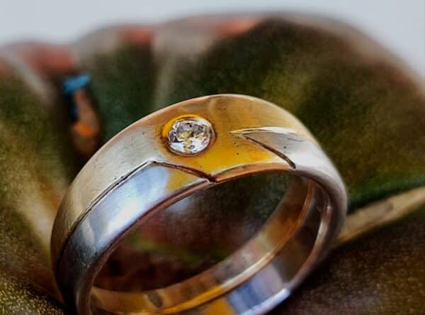 Unikat Ring Platin 950 Gold 750 matt bicolor Diamant Brillant 0,11 ct topwesselton lupenrein 62