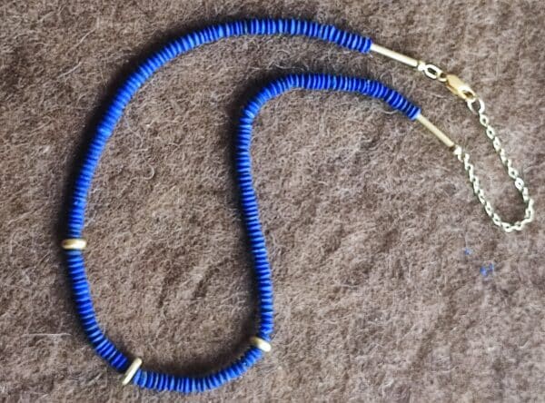 Unikat Kette Silber 925 vergoldet Lapis Lazuli Linsen matt Lapislazuli 46,5 cm