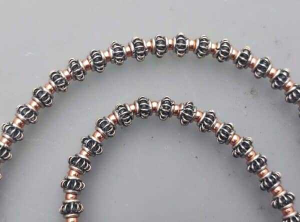 Unikat Kette Silber 925 Spiralen Kugeln rot vergoldet Handarbeit 44 cm