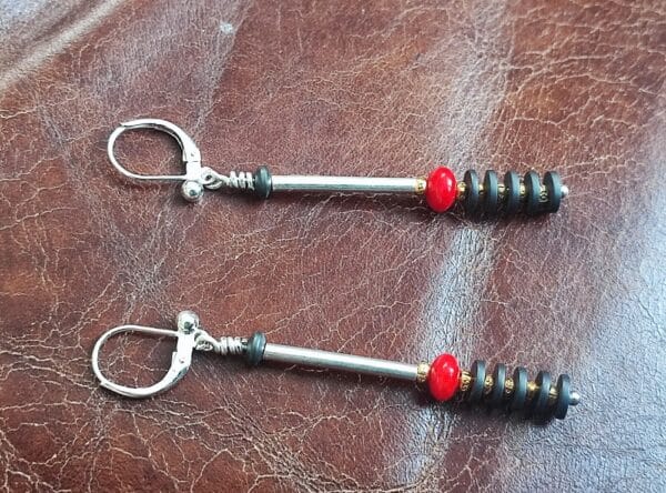 Unikat Ohrschmuck Ohrring Silber 925 tlw. vergoldet, Koralle, Hämatit Scheiben