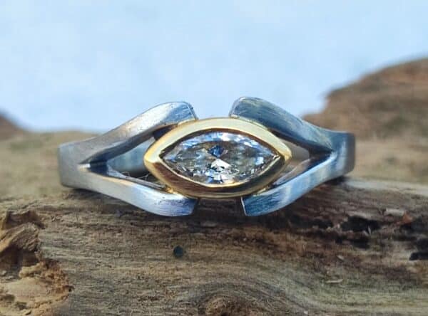Unikat Ring Platin 950 Gold 750 Diamant Marquise Navette 0,35 ct vs 53