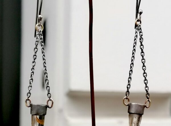 Unikat Ohrschmuck Ohrhänger Ohrring Gold 750 Silber 925 geschwärzt Ruthilquarz Kegel