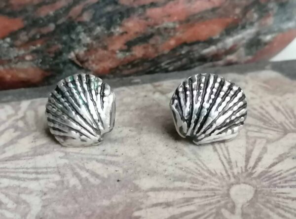 Designer Ohrstecker Silber 925 Muschel Shell 15 mm geschwärzt