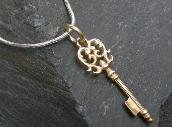 Designer Kette Silber 925 Anhänger Schlüssel vergoldet