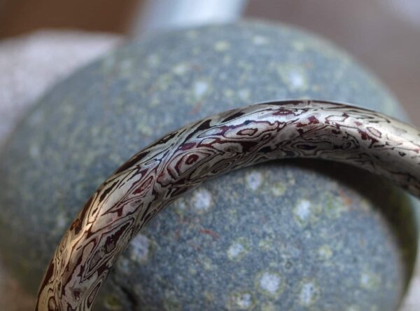 Mokume gane Armreif Silber 925 Shakudo Shibuichi Augenmuster runde Schiene