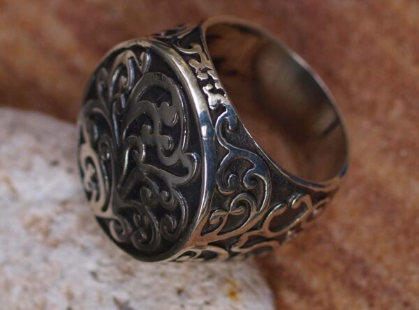 Ring Siegelring Silber 925 florales Muster tlw. geschwärzt