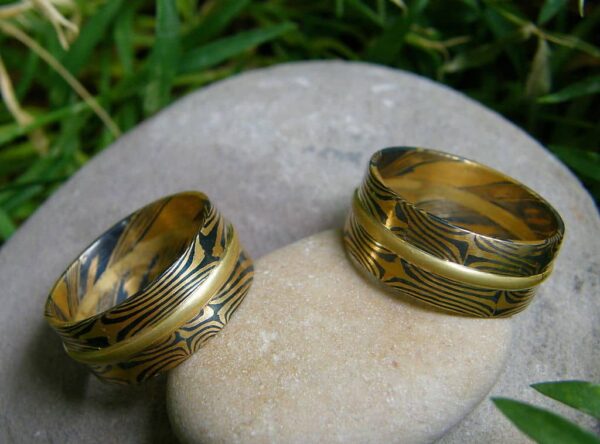 Trauringe Mokume Gane Gold 900 Palladium 500