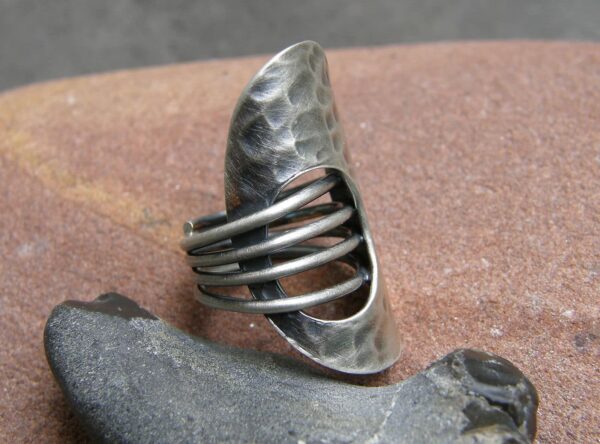 Designer Ring Silber 925 flächig geschmiedet 58