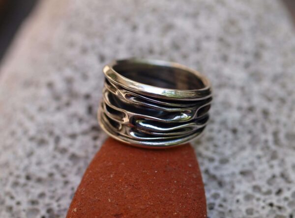 Designer Ring Silber 925 gefaltet geschmiedet tlw. geschwärzt 58