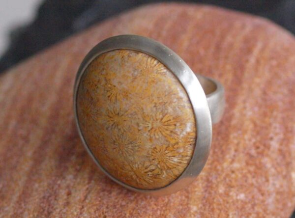 Designer Ring Silber 925 versteinerte Koralle