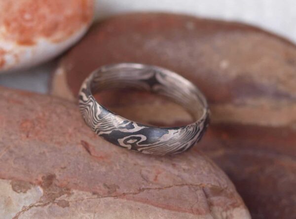 Unikat Ring Mokume gane Palladium 500 Silber 925 Holzmaserung mit Augen