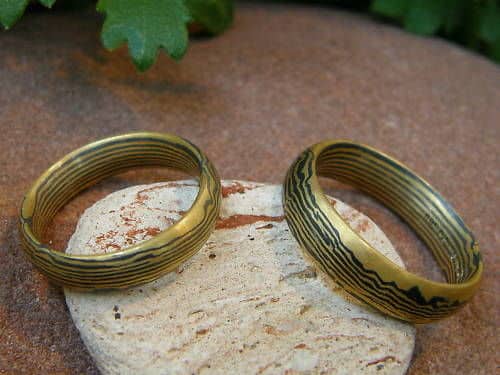 Trauringe Mokume Gane Gold 900 Palladium 500