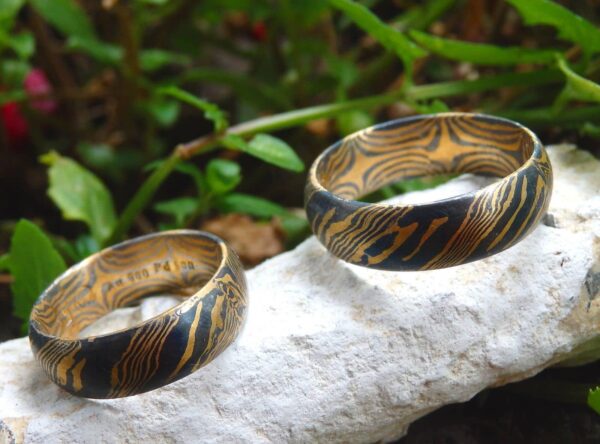 Trauringe Mokume Gane Gold 900 Palladium 500 1 Paar