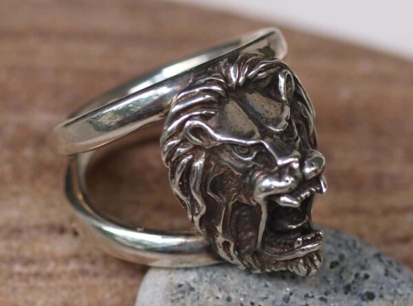 Designer Ring Silber 925 Löwenkopf Löwe Lion Größe 69