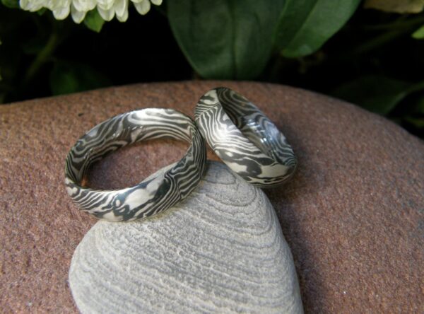 Trauringe Mokume Gane  Palladium 500 Silber 925 Unikat