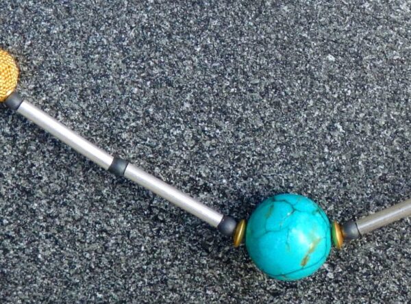 Unikat Kette Silber 925 tlw vergoldet granuliert Türkis Hämatit Kugel