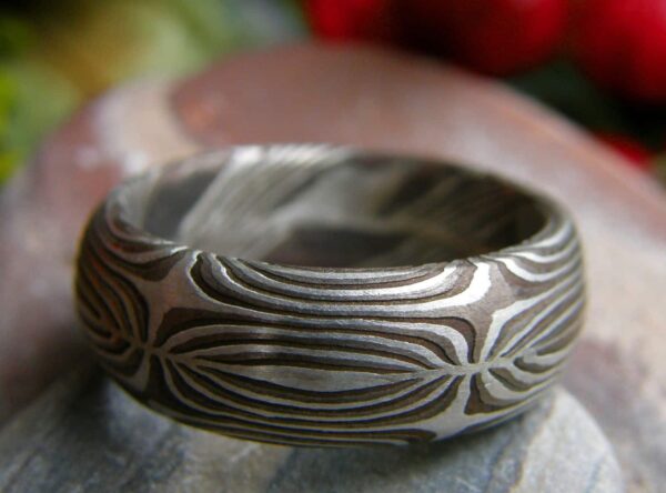 Unikat Ring Silber 925 Shakudo Shibuichi Mokume gane Trauring geätzt
