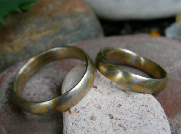 Trauringe Mokume Gane Gold 900 Palladium 500