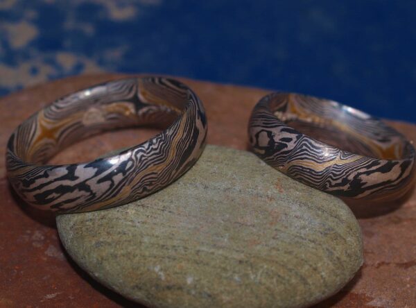 Trauringe Mokume Gane Gold 900 Palladium 500 Silber 925 33 Schichten