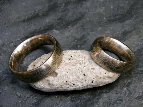 Trauringe Mokume Gane Rotgold 585 Palladium 500 Silber