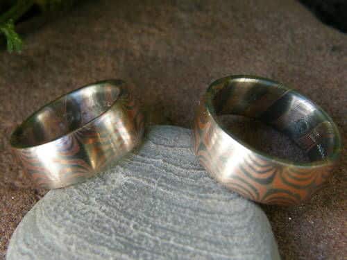 Trauringe Mokume Gane Rotgold Palladium Sternmuster 55